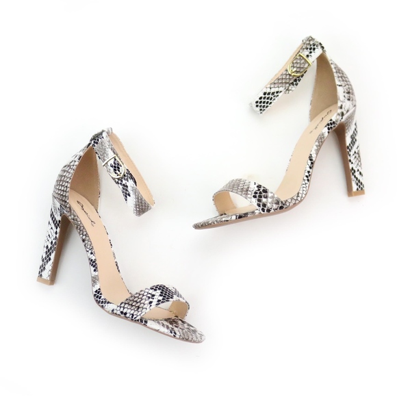 black and white snake heels